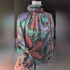 VINTAGE TESS PARIS MILANO Colorful Paisley Print Blouse Size 16